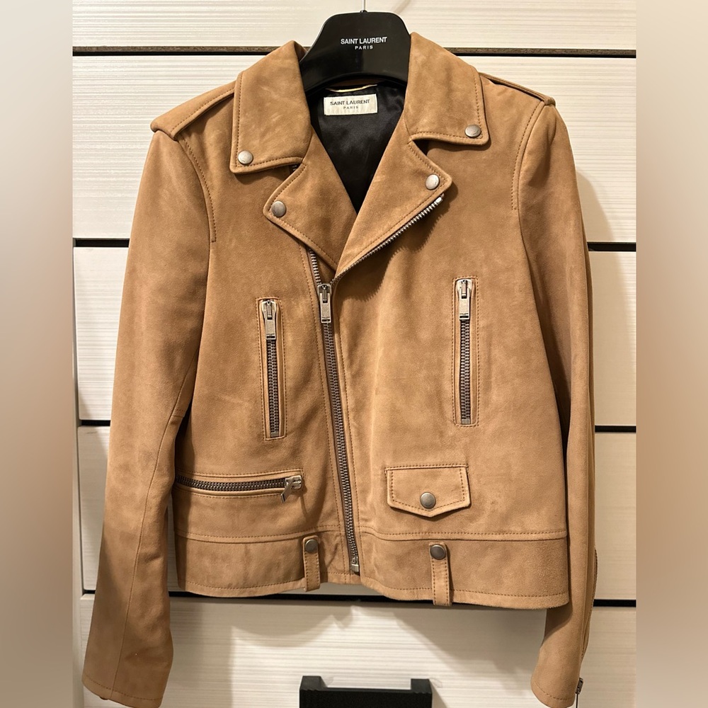 Saint Laurent Classic Motorcycle jacket in Taupe Suede